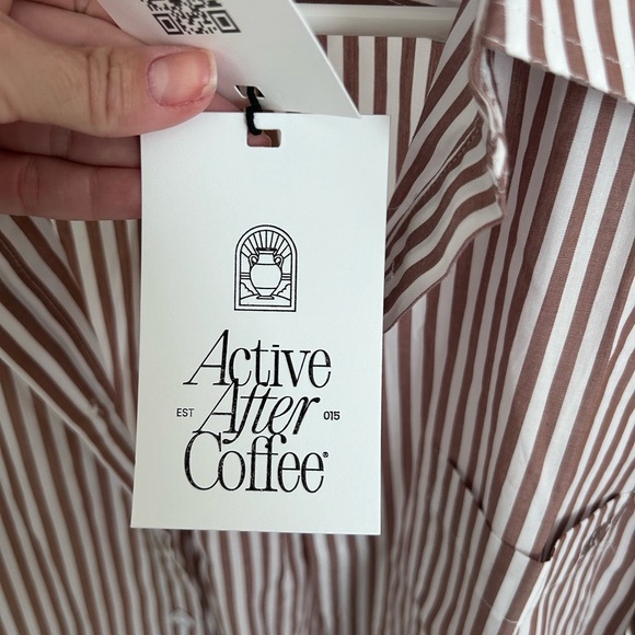 Active After Coffee Brown Stripe Button Down Men’s Shirt Size Small NWT - Picture 7 of 9